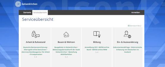 Screenshot des Online-Serviceportals der Stadt Gelsenkirchen