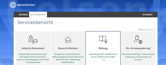Screenshot des Onlineverfahrens - Bewohnerparken online - der Stadt Gelsenkirchen