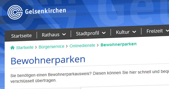 Screenshot des Onlineverfahrens - Bewohnerparken online - der Stadt Gelsenkirchen