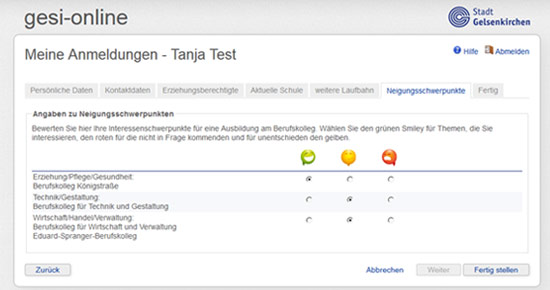 Screenshot der Eigenentwicklung gesi-online