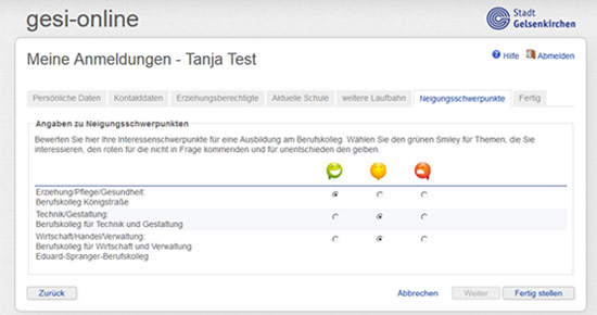 Screenshot der Eigenentwicklung gesi-online