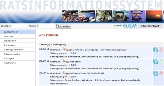 Screenshot aus dem Ratsinformationssystem der Firma Provox