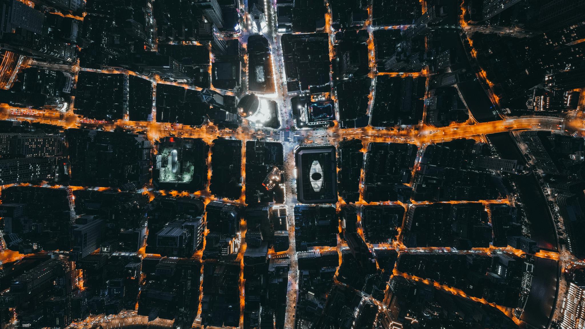 Stadt bei Nacht von Oben